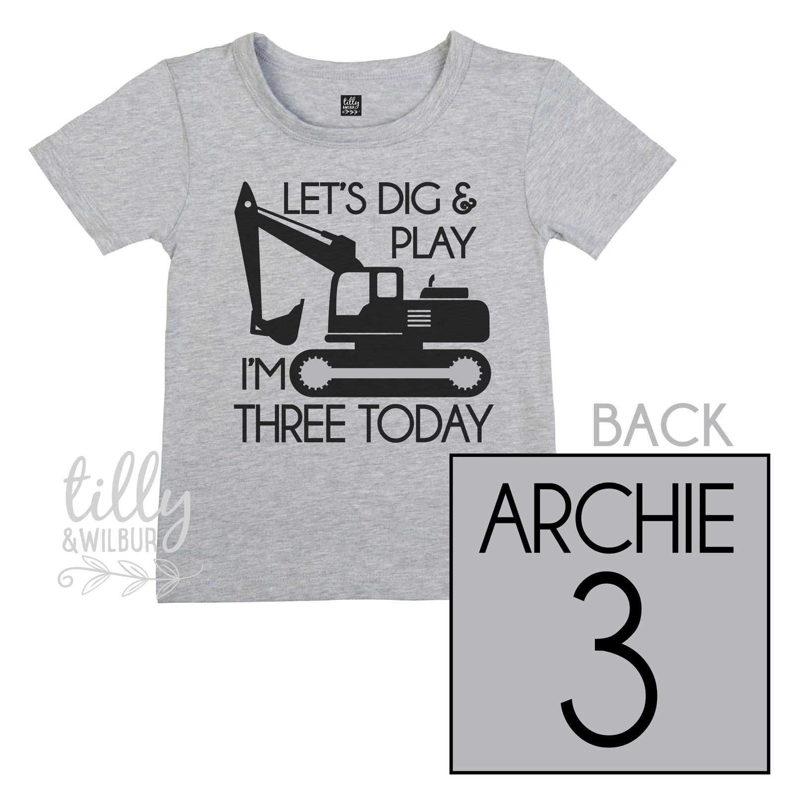Let's Dig And Play I'm Three Today Birthday T-Shirt, Three Boys Birthday Shirt, Personalised Boys Birthday Outfit, 3rd Birthday, 3 Birthday