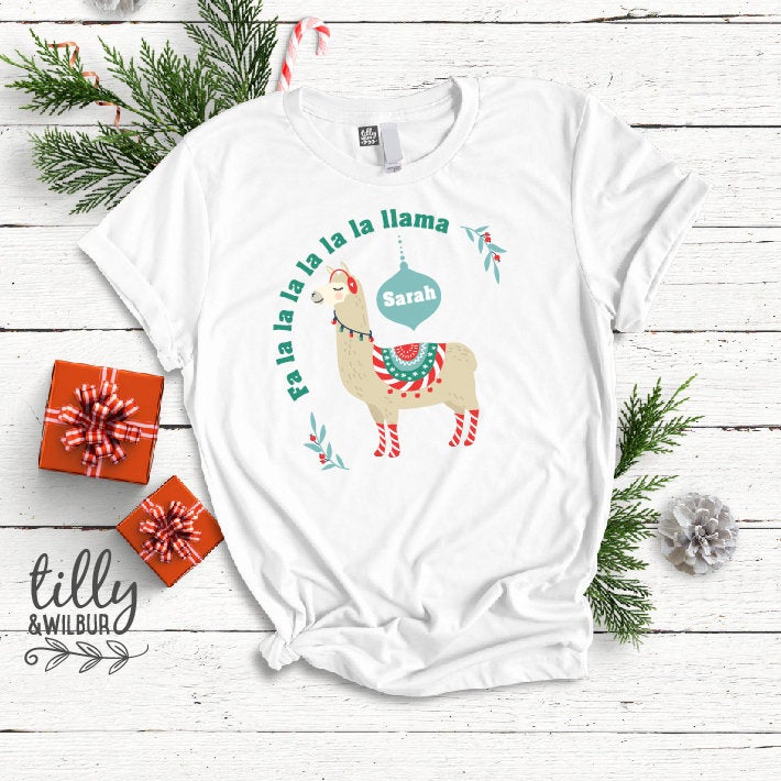 Llama Women's Christmas T-Shirt, Fa La La La La La La Llama T-Shirt, Personalised Christmas T-Shirt, Personalised Christmas T-Shirt, Gift