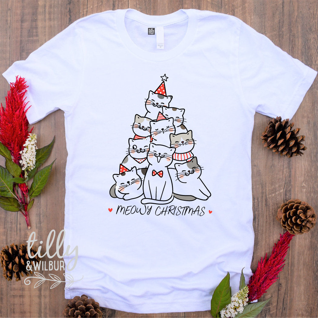 Meowy Christmas T-Shirt, Cat T-Shirt, Christmas Cat T-Shirt. Cat Christmas T-Shirt, Men's Cat T-Shirt, Cat Lovers T-Shirt, Cat Lovers Gift