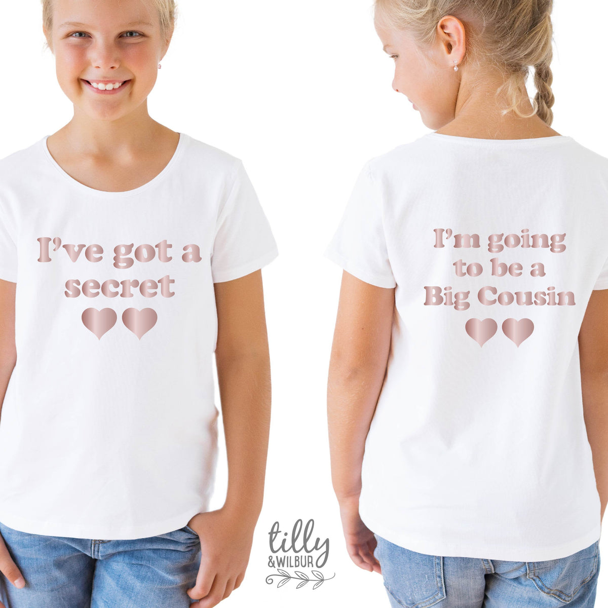 I've Got A Secret, I'm Going To Be A Big Cousin T-Shirt for Girls, Front And Back Design, Big Cousin Shirt, Pregnancy Announcement, Big Cuz