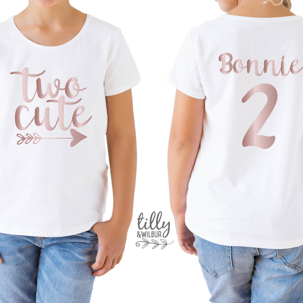 Two Personalised Girls 2nd Birthday T-Shirt, 2nd Birthday Gift, 2 Today Birthday Tee, Name And Number 2 On Back Of Shirt, Cake Smash Outfit