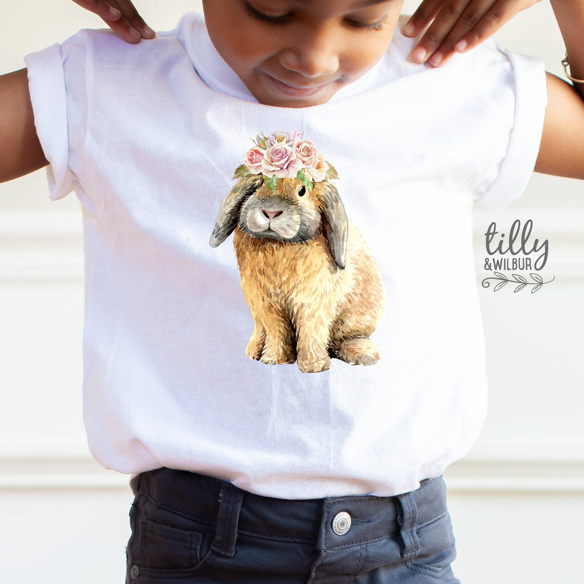 Rabbit Easter T-Shirt, Pretty Floral Rabbit Shirt, Easter T-Shirt, Easter Gift, Easter Bunny, Girls Easter Shirt, Hip Hop Easter Clothing