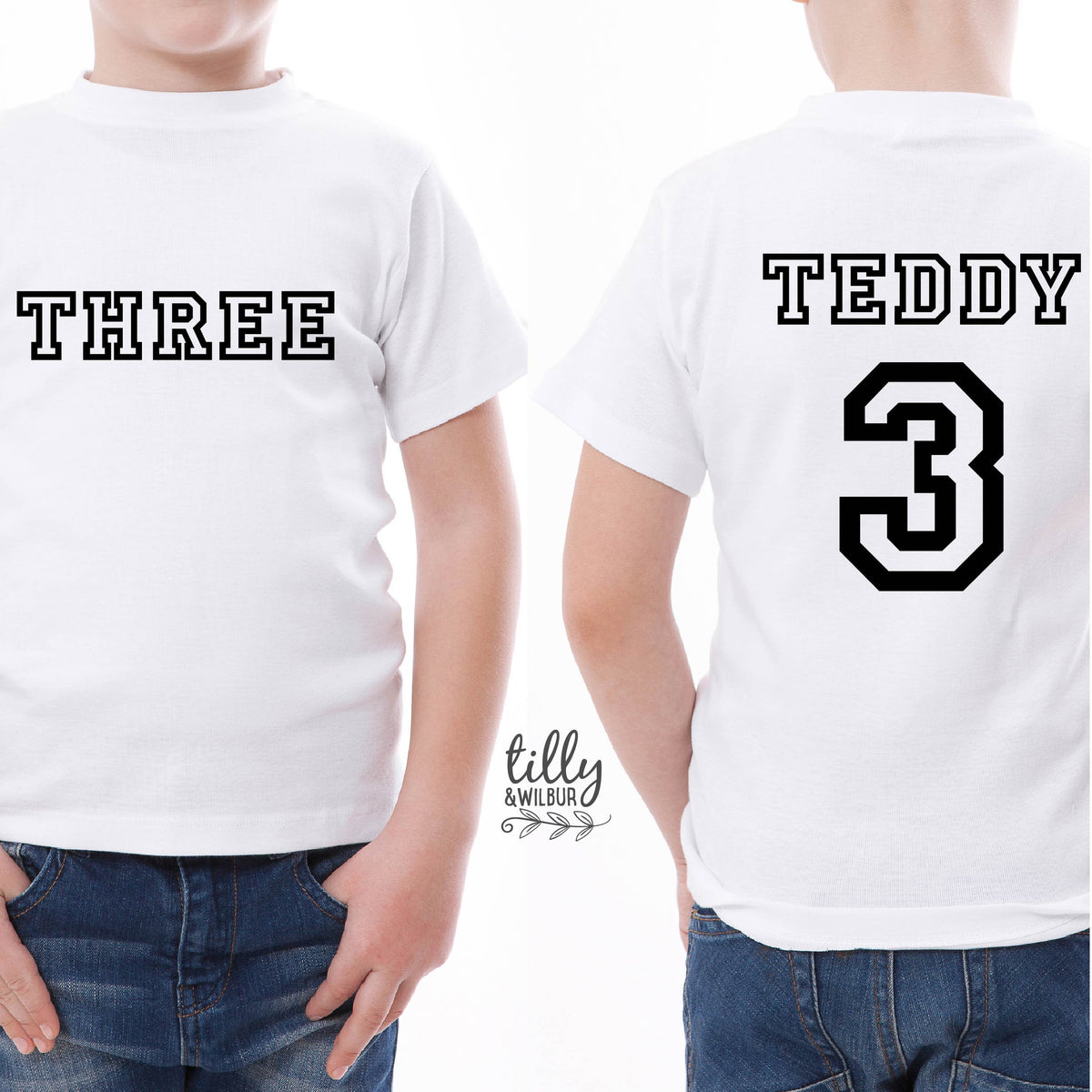 Three Personalised Boys 3rd Birthday T-Shirt, 3rd Birthday Gift, 3 Birthday Tee, Name And Number 3 On Back Of Shirt, I Am 3, 3 Today, Boys