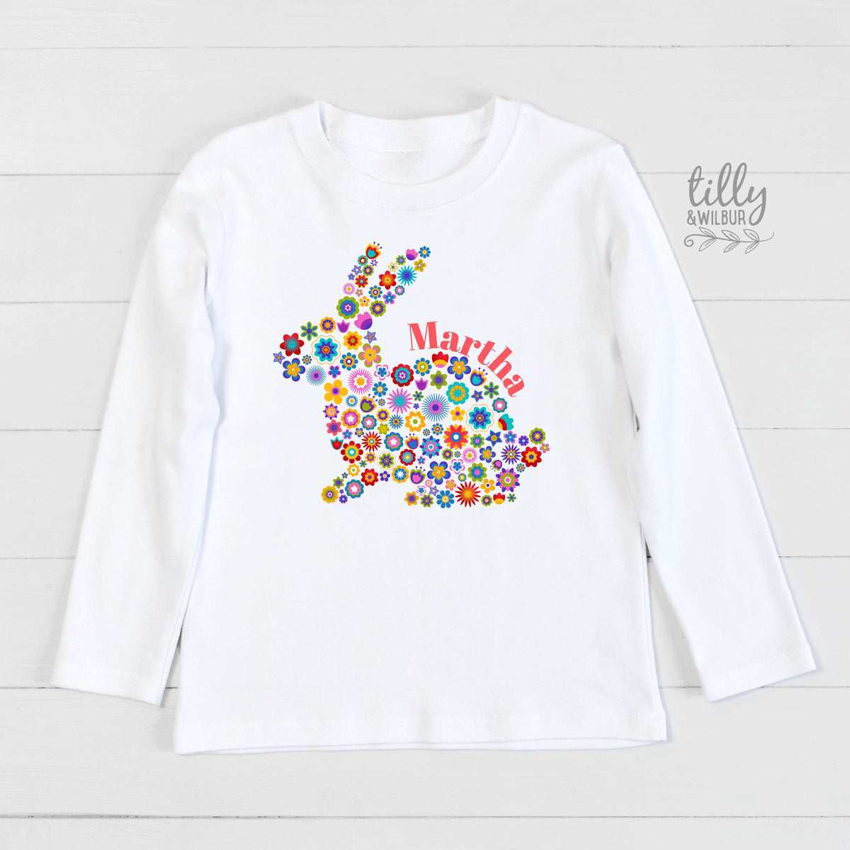 Floral Bunny Easter T-Shirt For Girls, Personalised Girls Easter T-Shirt, Easter Bunny Shirt, Egg Hunt, Easter Gift, Girls Easter Gift
