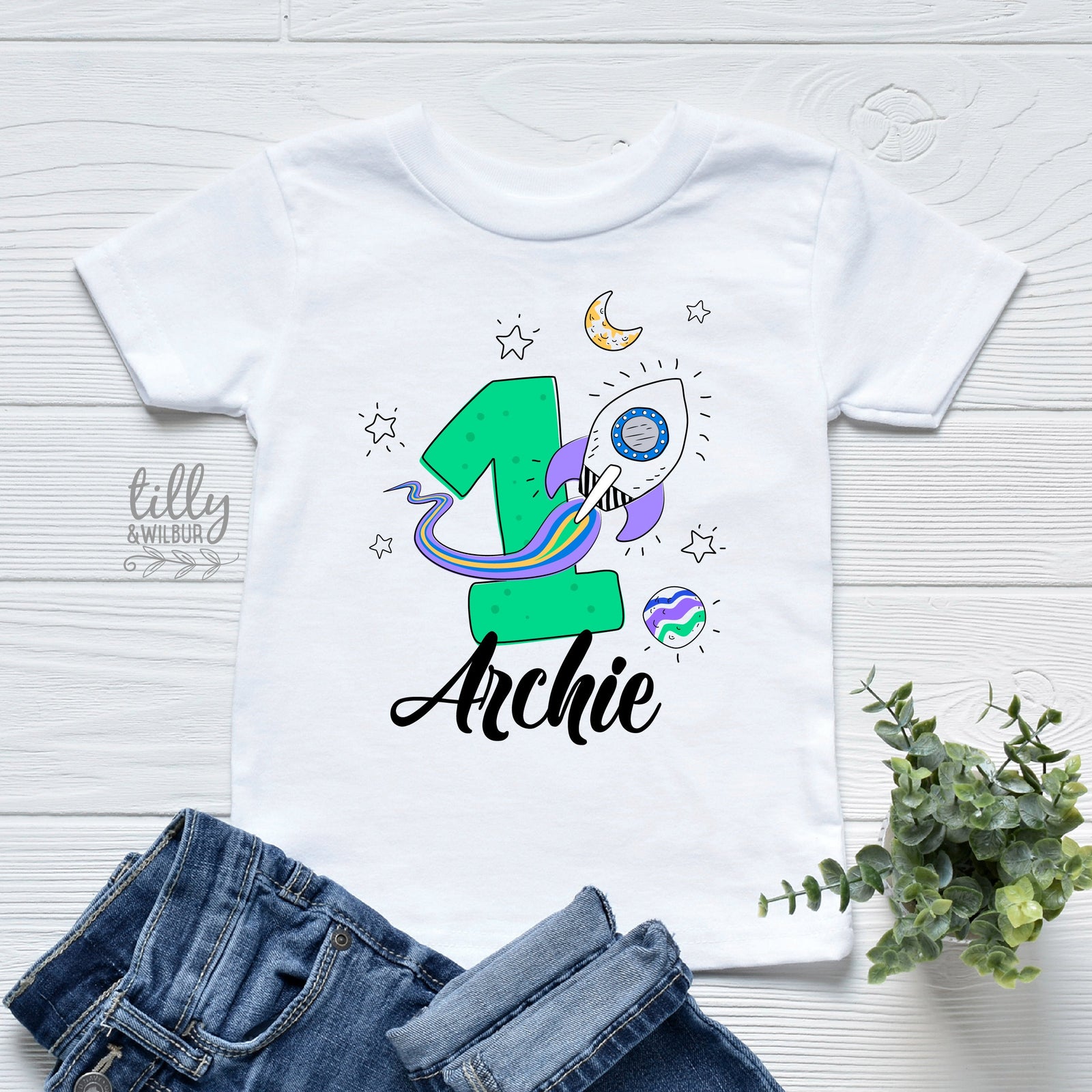 First Birthday Space T-Shirt, 1st Birthday Gift, First Birthday Gift, Personalised First Birthday T-Shirt, Spaceship Theme Cake Smash Tee
