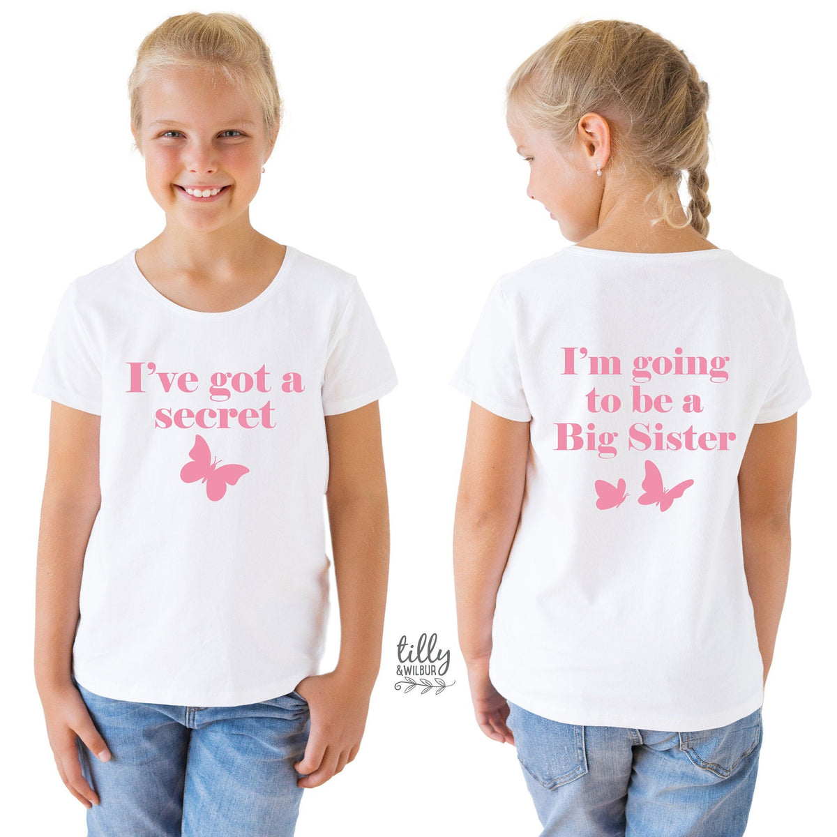 I've Got A Secret, I'm Going To Be A Big Sister T-Shirt for Girls, Front And Back Design, Big Sister Shirt, Pregnancy Announcement, Big Sis