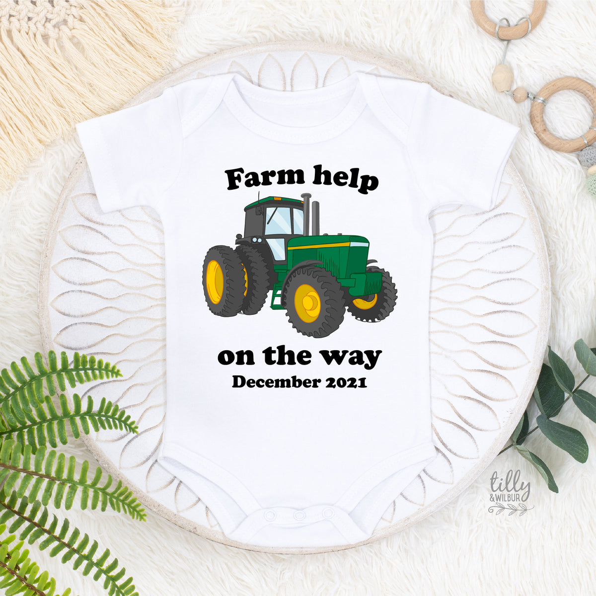 Farm Help On The Way Bodysuit, Personalised Announcement Bodysuit, Future Little Farmer Bodysuit, Farmer Bodysuit, Pregnancy Announcement