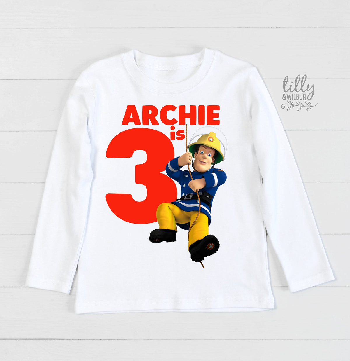 Fireman Sam Birthday T-Shirt, Personalised Name 3rd Birthday T-Shirt, Third Birthday Gift, 3rd Birthday Present, 3rd Birthday Boy Outfit