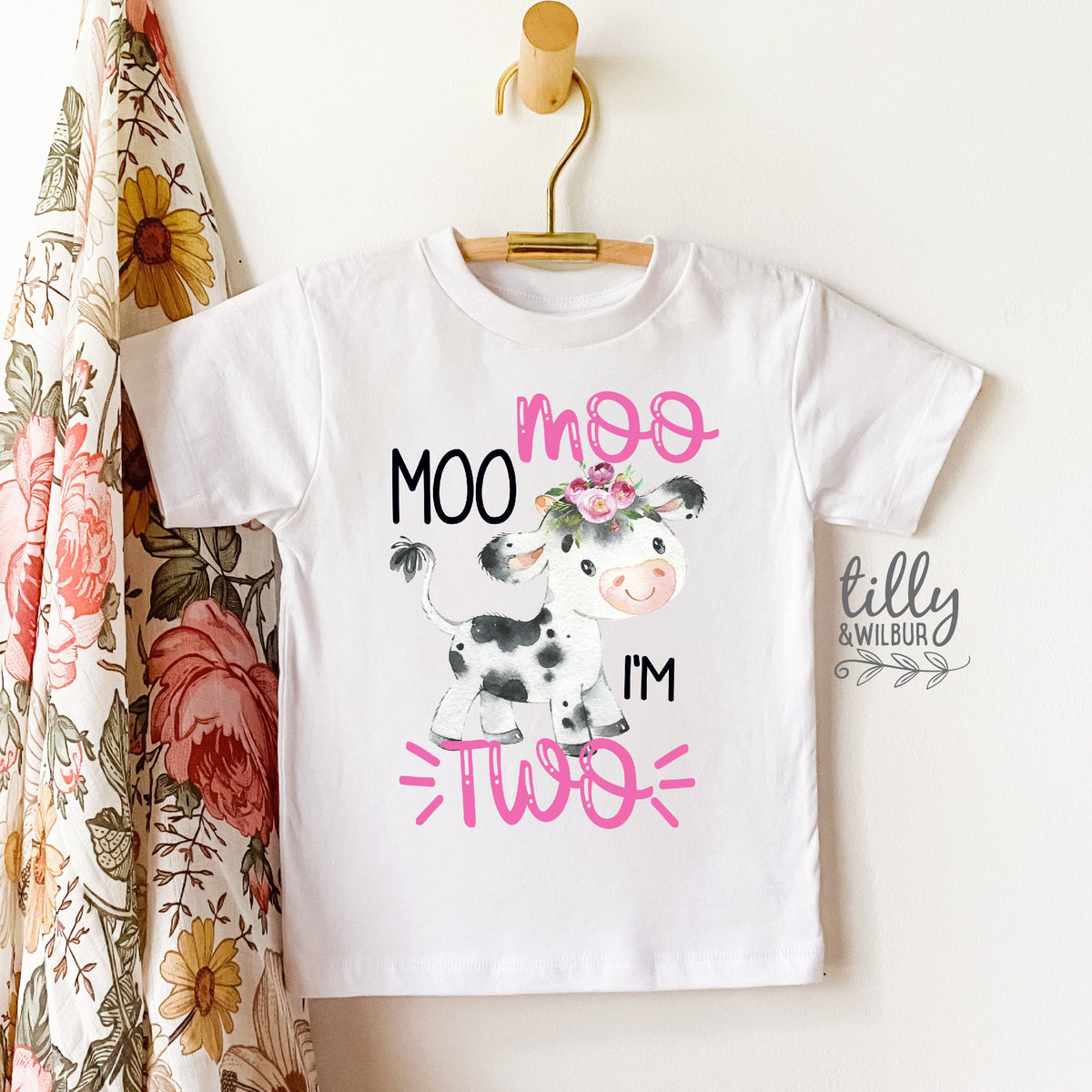 Moo Moo I'm Two Girls 2nd Birthday T-Shirt, Two T-Shirt For Girls, Girls Birthday, Birthday Girl, Farm Animal Birthday, Cow T-Shirt, Girl 2