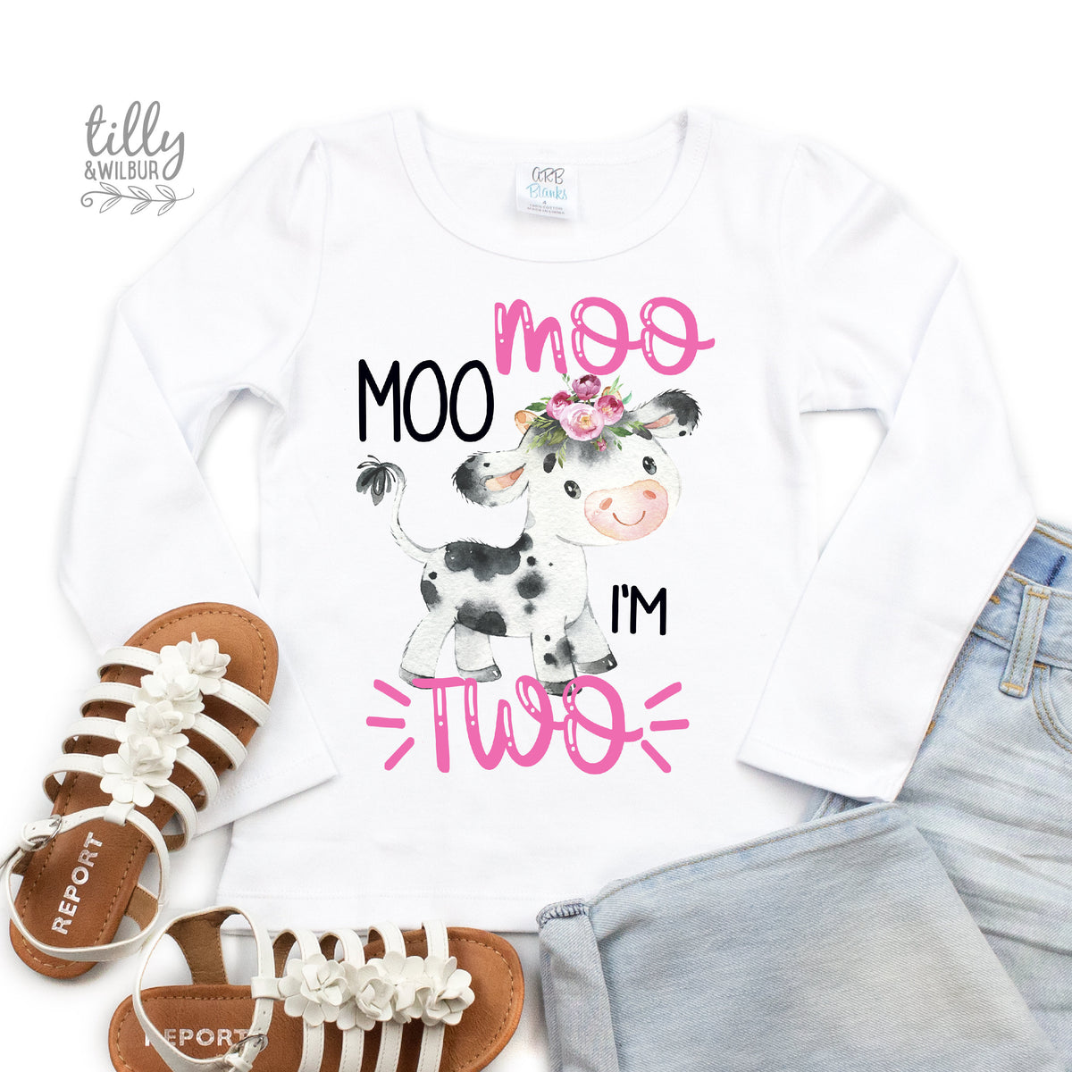Moo Moo I'm Two Girls 2nd Birthday T-Shirt, Two T-Shirt For Girls, Girls Birthday, Birthday Girl, Farm Animal Birthday, Cow T-Shirt, Girl 2