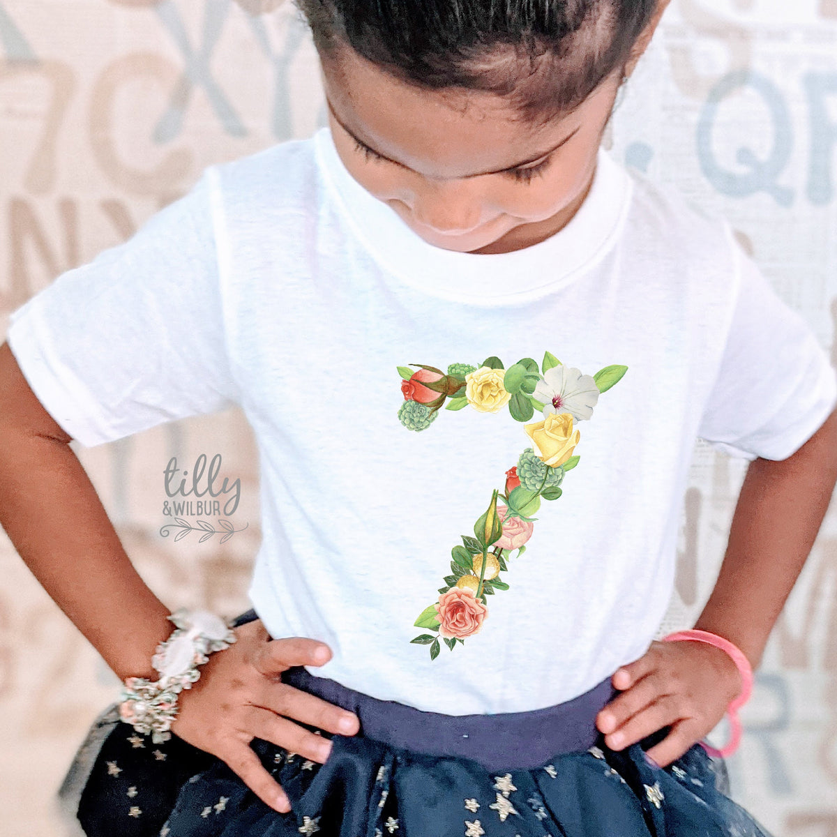 Seven Year Old Birthday Girl Outfit, 7th Birthday, 7th Birthday Outfit Girl, 7th Birthday, I Am Seven Girl, Birthday Girl, Floral Numbers