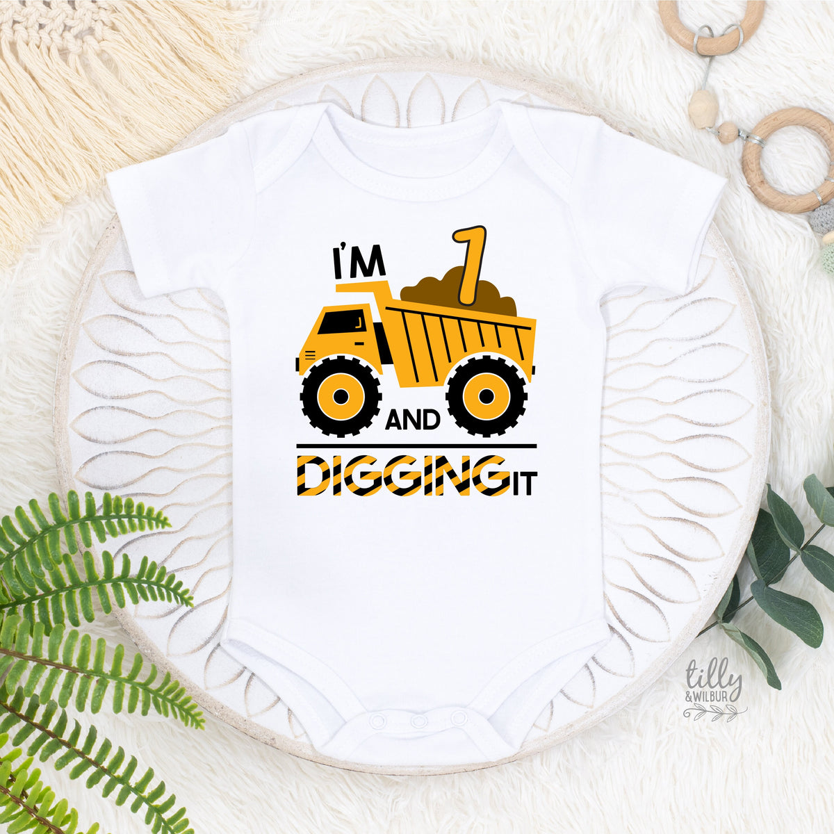 I'm One And Digging It Bodysuit, I'm One And Digging It Onesie, I Dig Being One, 1st Birthday Outfit, First Birthday, Construction Theme