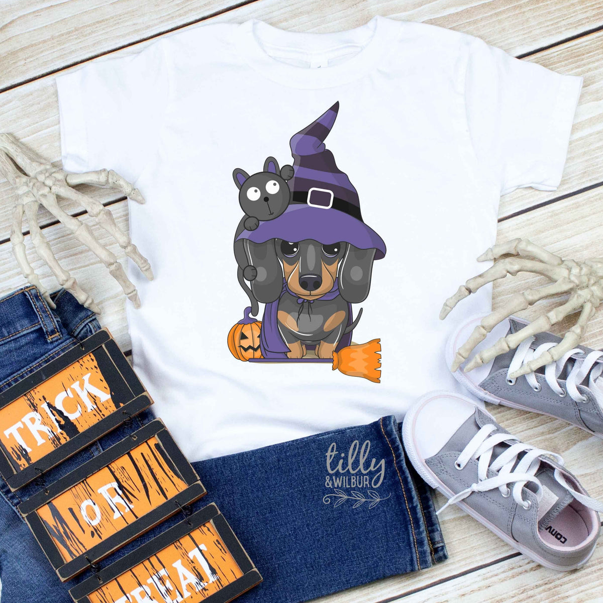 Dachshund Halloween T-Shirt, Halloween T-Shirt With Sausage Dog, Fancy Dress Shirt For Girls, Halloween Outfit, Girls Dog Shirt, Halloweiner