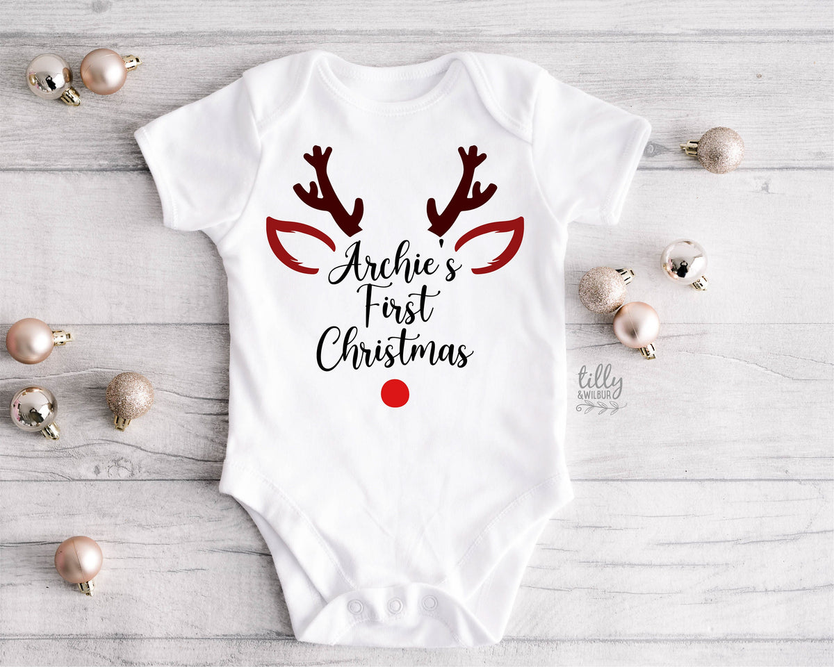 Personalised 1st Christmas Outfit With Baby's Name, First Xmas Baby Bodysuit, Unisex Baby Clothes, Personalised New Baby's First Christmas