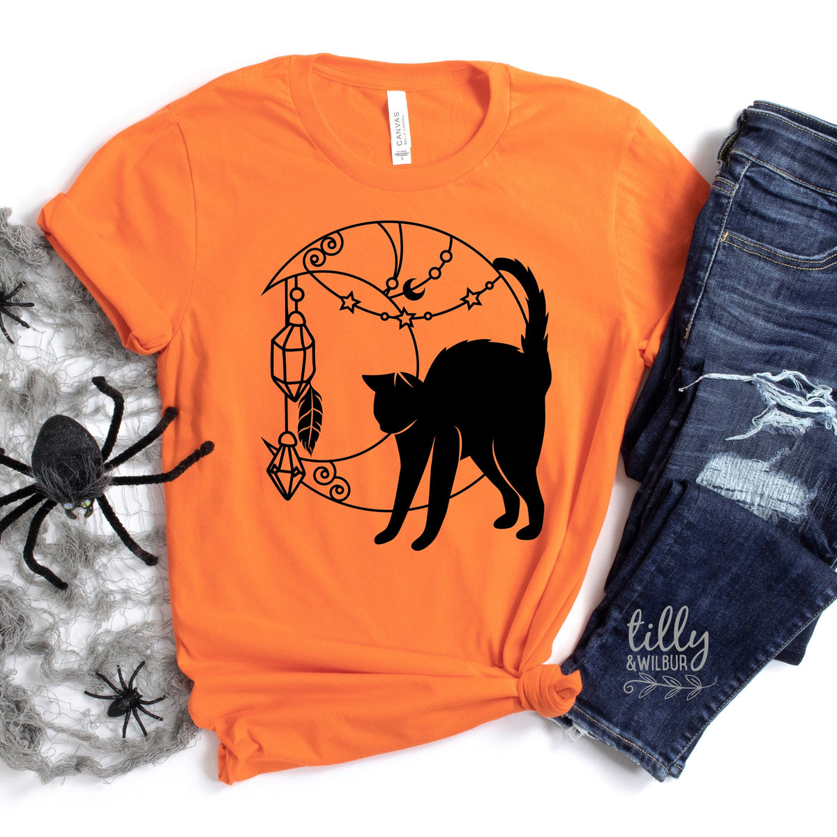Halloween T-Shirt, Cat T-Shirt, Moon T-Shirt, Crystal T-Shirt, Women's Halloween T-Shirt, Witchy T-Shirt, Black Cat T-Shirt, Magic Crystals