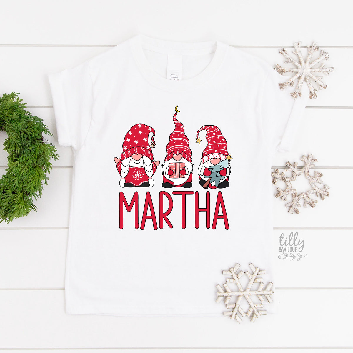 Scandinavian Christmas Gnome Personalised T-Shirt, Personalised Christmas T-Shirt, Gnome Christmas T-Shirt, Personalised Kid's Xmas T-Shirt
