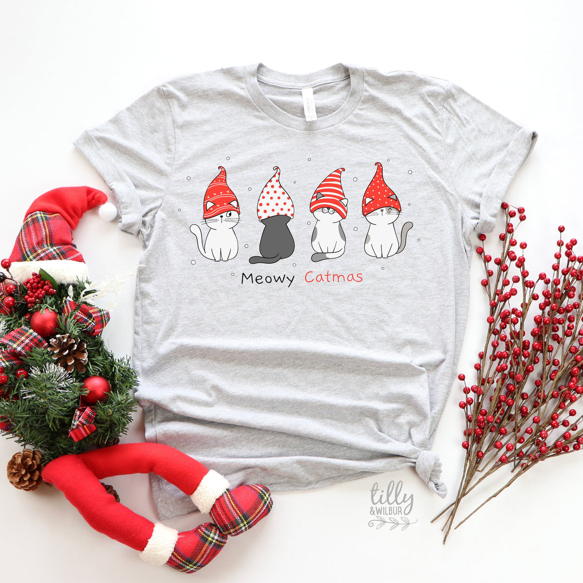 Meowy Christmas T-Shirt, Cat T-Shirt, Christmas Cat T-Shirt. Cat Christmas T-Shirt, Women's Cat T-Shirt, Cat Lovers T-Shirt, Cat Lovers Gift