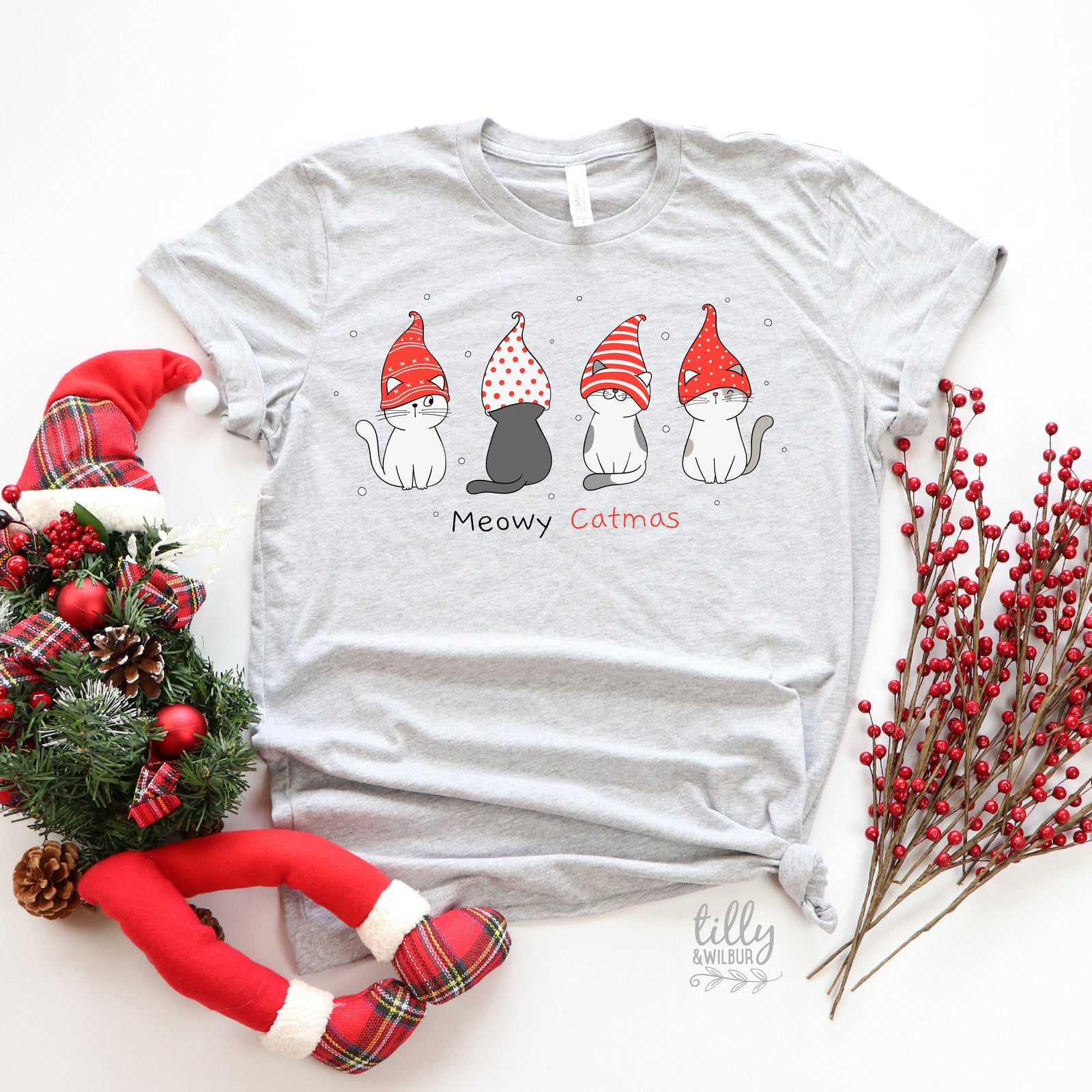 Meowy Christmas T-Shirt, Cat T-Shirt, Christmas Cat T-Shirt. Cat Christmas T-Shirt, Women's Cat T-Shirt, Cat Lovers T-Shirt, Cat Lovers Gift
