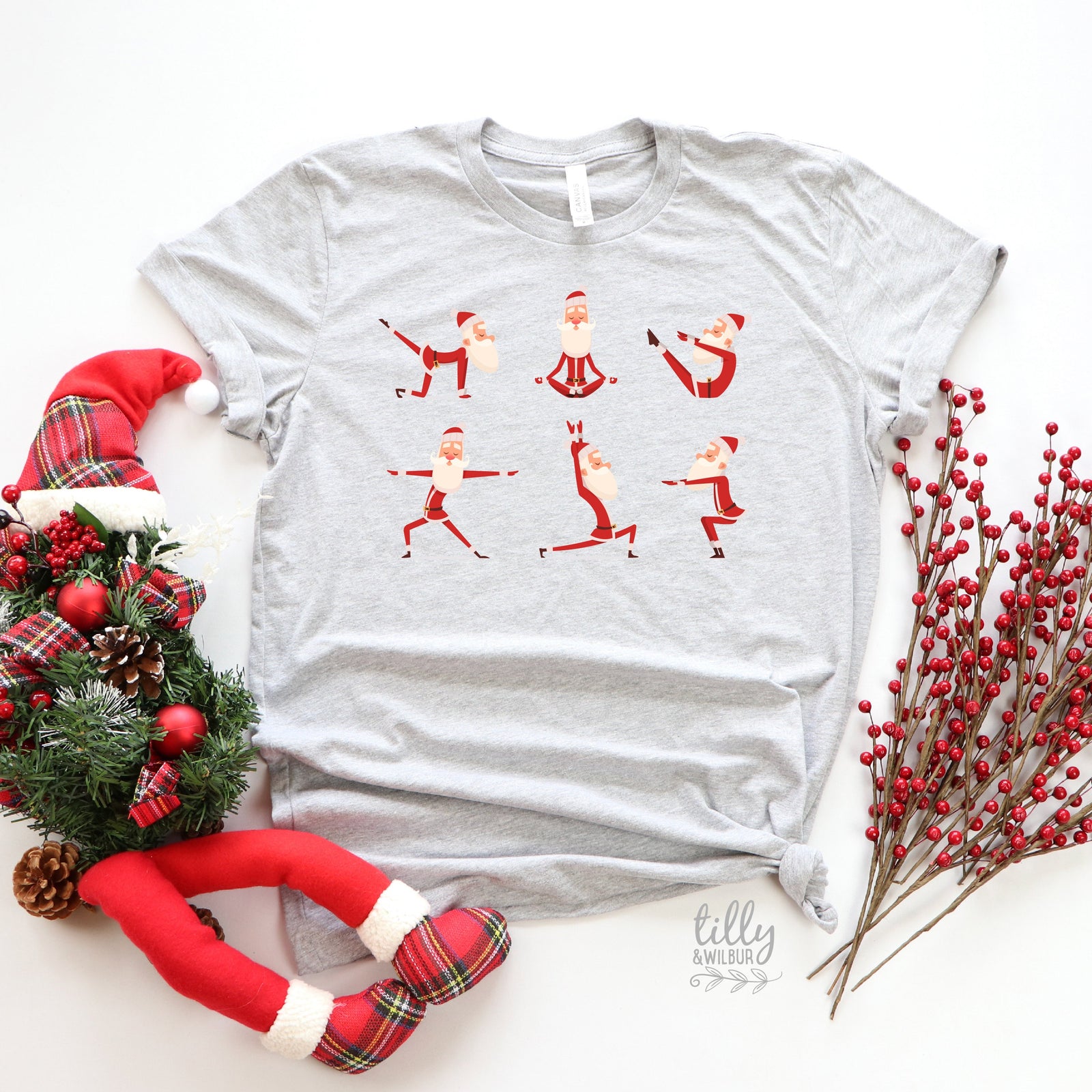 Yoga Santa T-Shirts Originally Designed by Tilly&Wilbur, Funny Family Christmas T-Shirts, Matching Yoga Santa T-Shirts, Yoga Christmas Gift