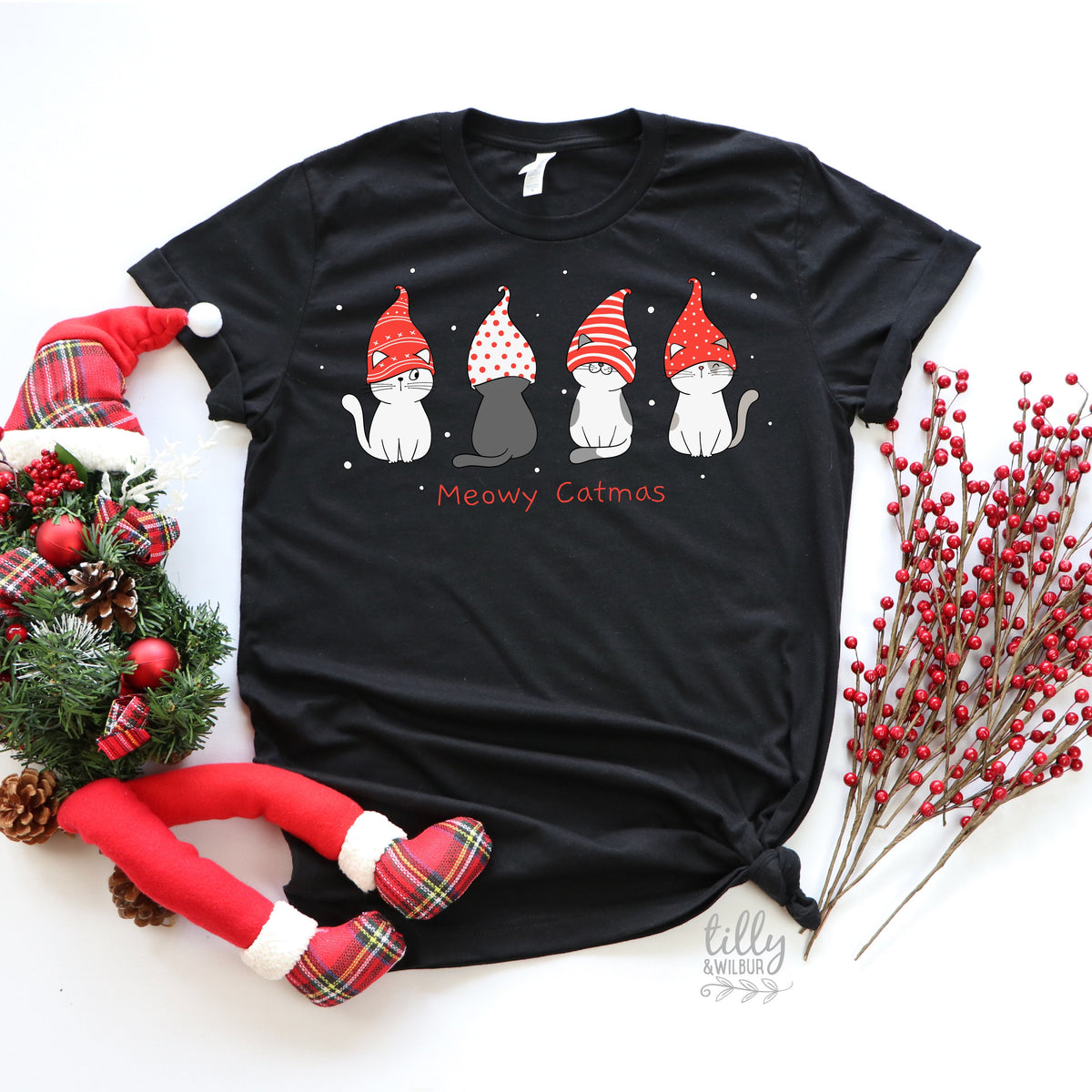 Meowy Christmas T-Shirt, Cat T-Shirt, Christmas Cat T-Shirt. Cat Christmas T-Shirt, Women's Cat T-Shirt, Cat Lovers T-Shirt, Cat Lovers Gift