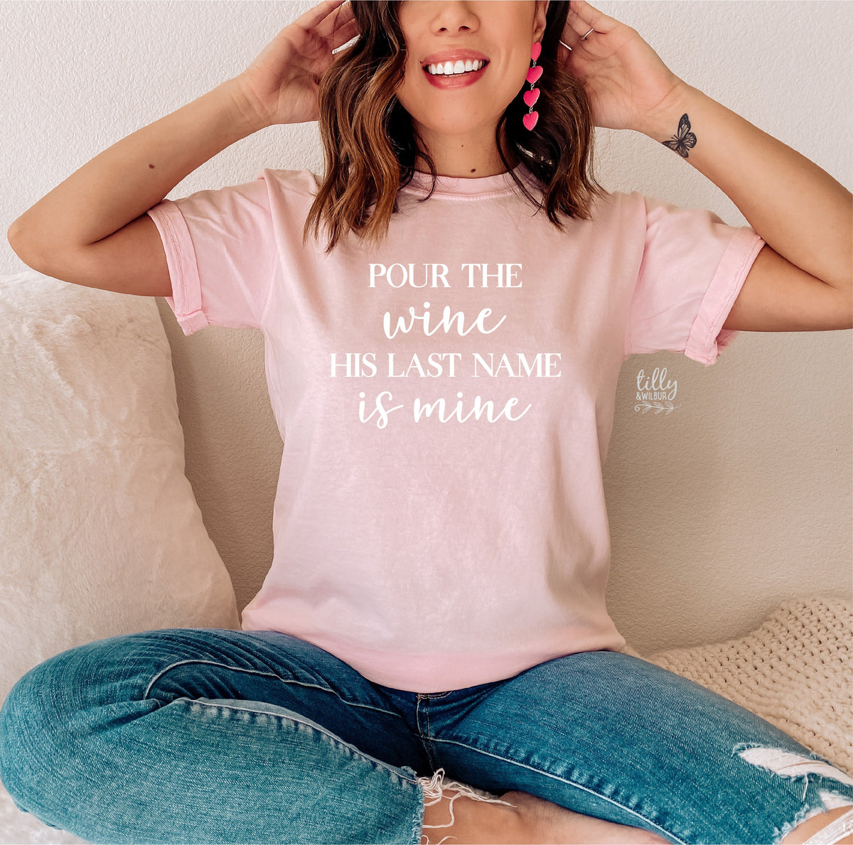 Pour The Wine His Last Name Is Mine T-Shirt, Wifey T-Shirt, New Bride, Mrs Shirt, Engagement T-Shirt, Bridal Gift, Wedding Gift, Honeymoon