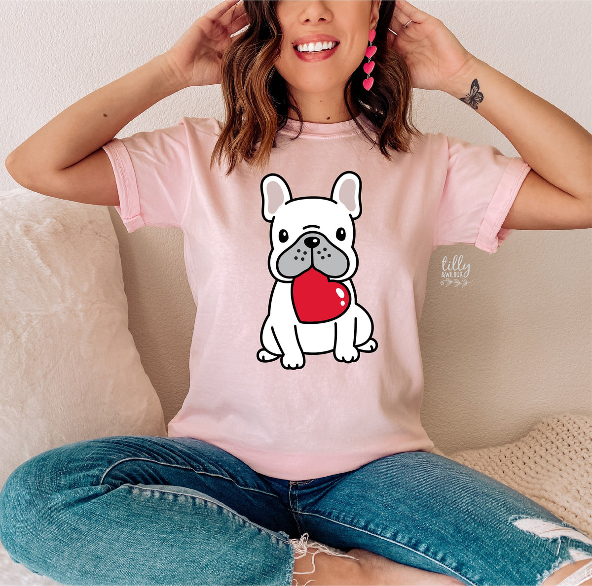 Frenchie Valentine T-Shirt, Valentine's Day T-Shirt, Wife Gift, Girlfriend Gift, Valentine's Day T-Shirt, Valentine's Day Gift, Love Heart