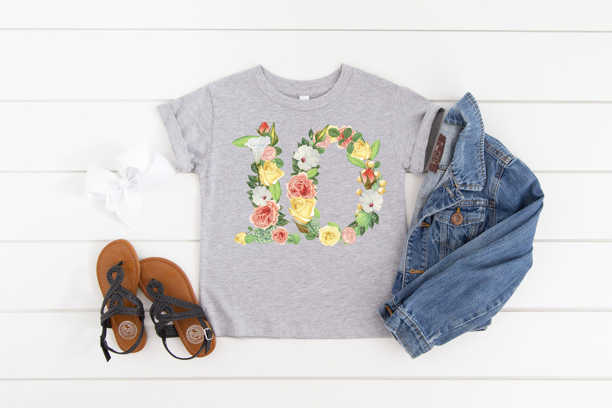 Ten Year Old Birthday Girl Outfit, 10th Birthday, 10th Birthday Outfit Girl, 10th Birthday, I Am Ten Girl, Birthday Girl, Floral Number Ten