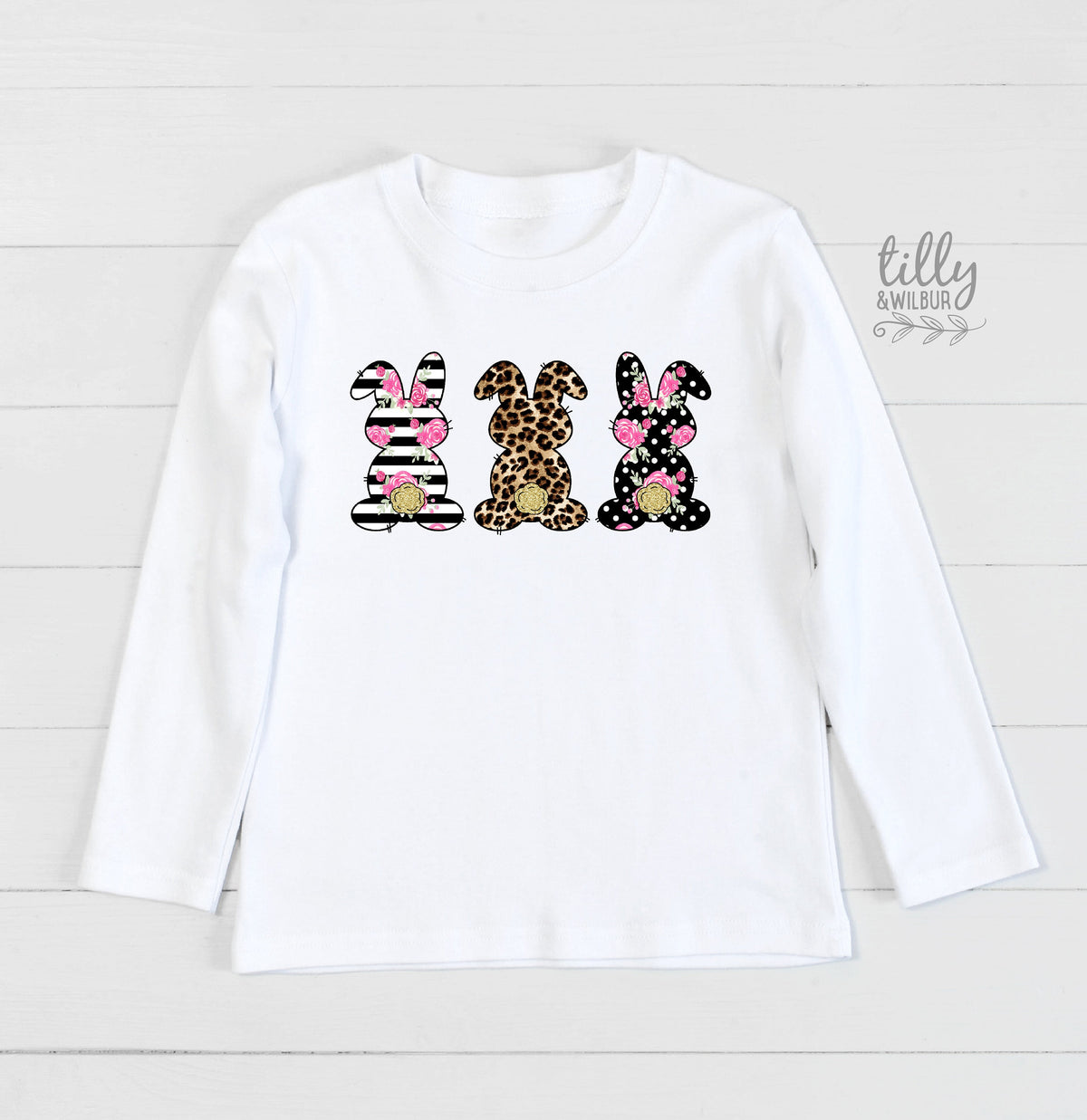 Easter T-Shirt, Rabbit T-Shirt, Bunny T-Shirt, Leopard Print, Polka Dot And Striped Bunny Rabbit Print, Easter Bunny Shirt, Easter Gift