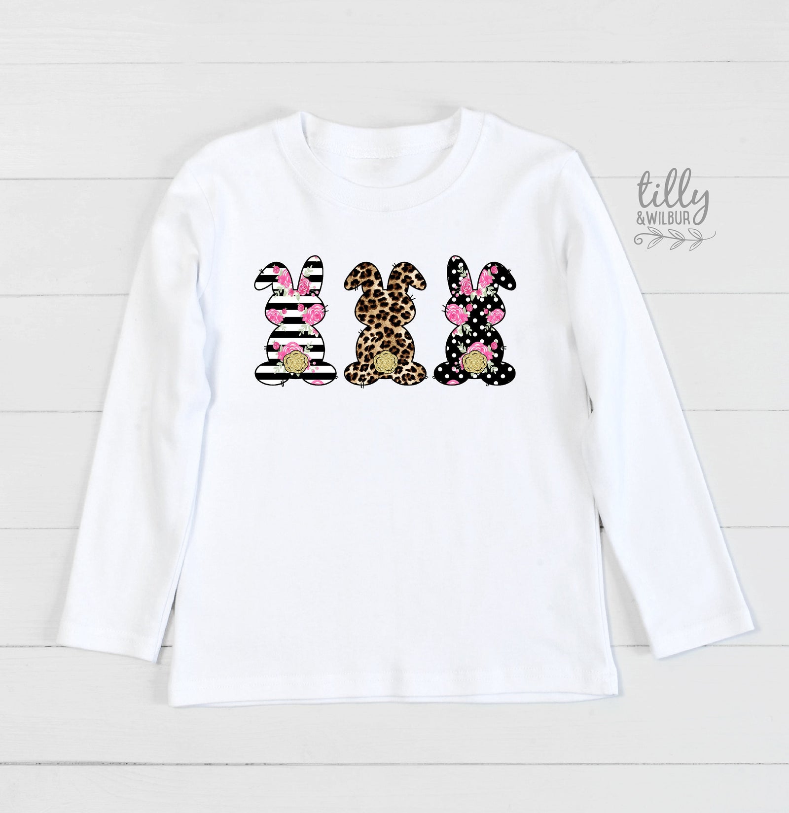 Easter T-Shirt, Rabbit T-Shirt, Bunny T-Shirt, Leopard Print, Polka Dot And Striped Bunny Rabbit Print, Easter Bunny Shirt, Easter Gift