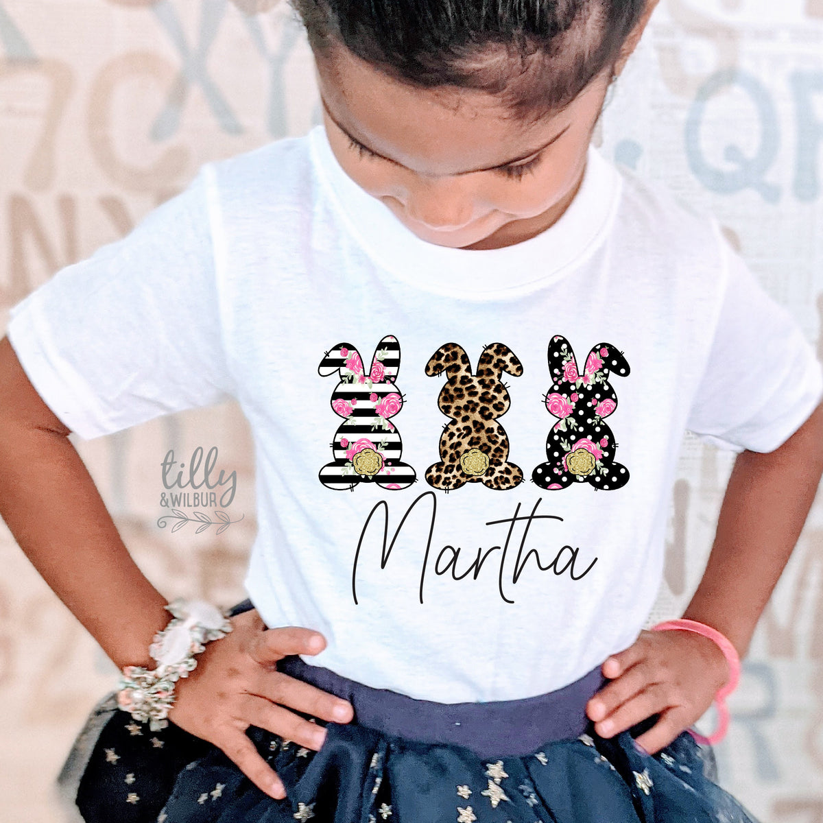Easter T-Shirt For Girls, Personalised Girls Easter T-Shirt, Easter Bunny Shirt, Egg Hunt, Easter Gift, Girls Easter Gift, Leopard Print