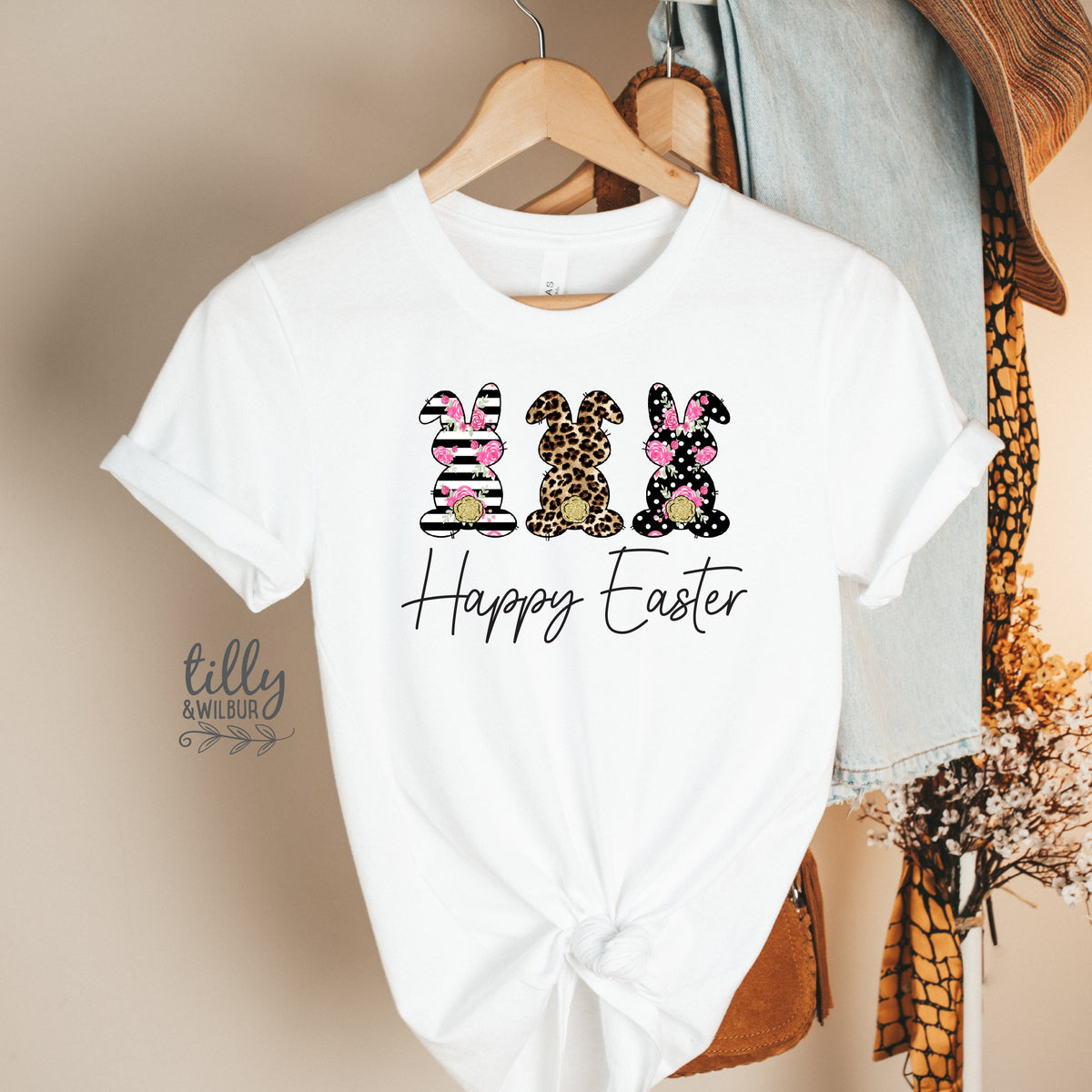 Happy Easter T-Shirt, Leopard Print Bunny Rabbit, Easter T-Shirt, Easter Gift, Easter Shirt, Hippity Hop T-Shirt, Easter Egg Hunt Shirt