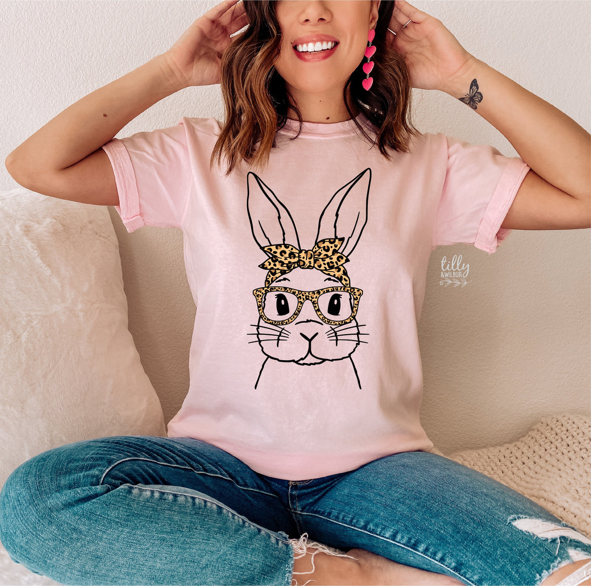Easter T-Shirt For Women, Leopard Print Bunny Rabbit Print, Easter Bunny Shirt, Easter Egg Hunt, Easter Gift, Women's Easter T-Shirt Gift