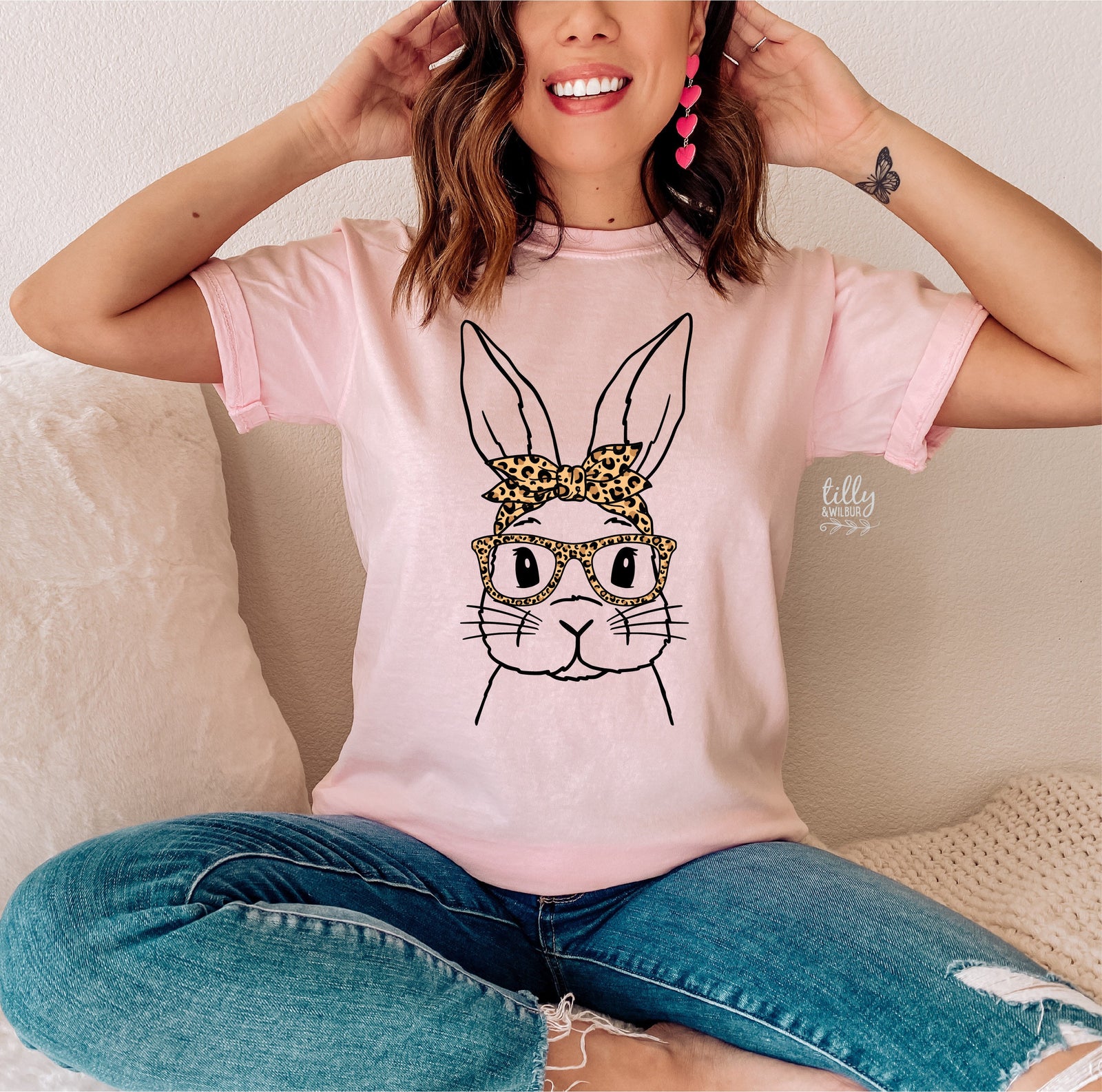 Easter T-Shirt For Women, Leopard Print Bunny Rabbit Print, Easter Bunny Shirt, Easter Egg Hunt, Easter Gift, Women's Easter T-Shirt Gift