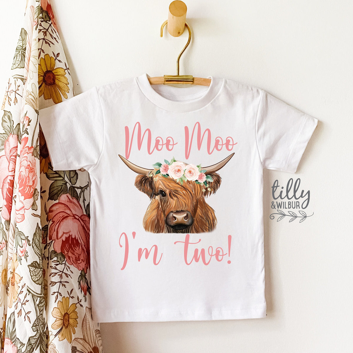 Moo Moo I'm Two Girls 2nd Birthday T-Shirt, Two T-Shirt For Girls, Girls Birthday, Birthday Girl, Farm Animal Birthday, Cow T-Shirt, Girl 2