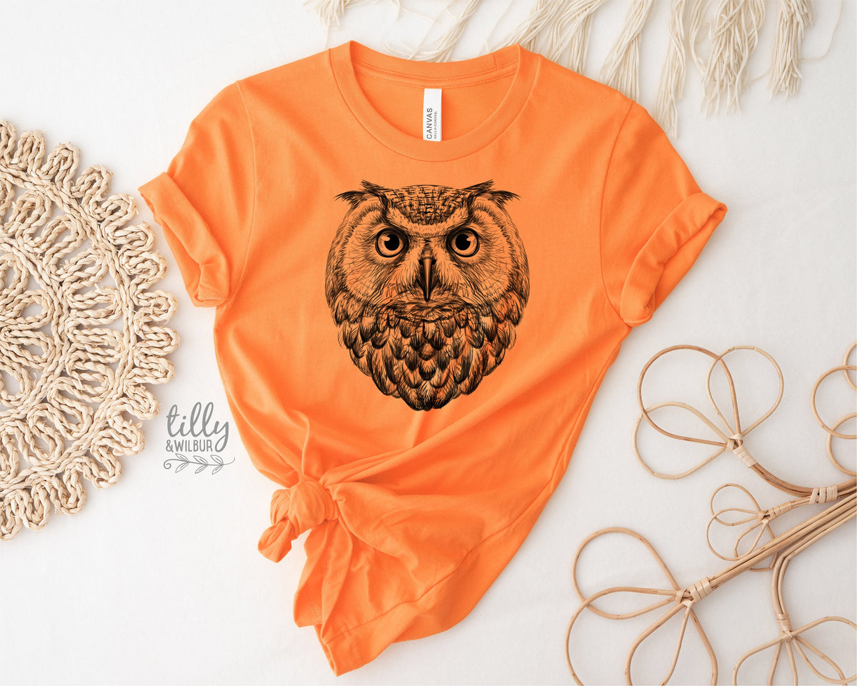 Owl T-Shirt, Women's Owl T-Shirt, Bird Print, Bird Lover Gift, Birdwatcher T-Shirt, Night Owl T-Shirt, Graphic Tee, , Owl Art, Owl Drawing