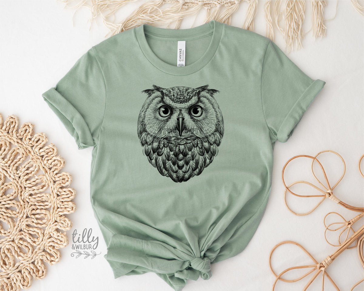 Owl T-Shirt, Women's Owl T-Shirt, Bird Print, Bird Lover Gift, Birdwatcher T-Shirt, Night Owl T-Shirt, Graphic Tee, , Owl Art, Owl Drawing