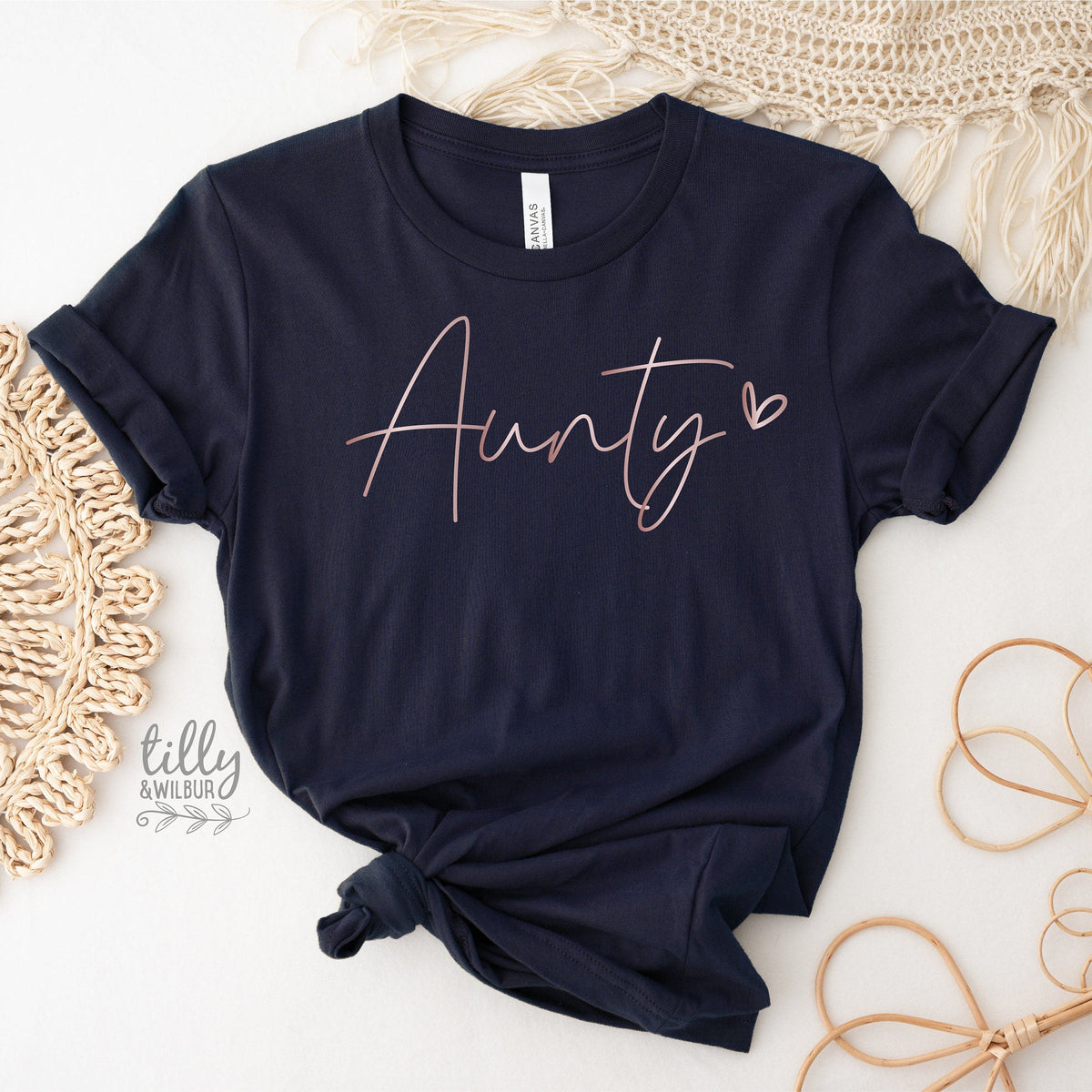 Aunty T-Shirt, Pregnancy Announcement T-Shirt, I'm Going To Be An Aunty, Baby Shower, Aunty, Auntie, Sister Gift, Navy Blue With Rose Gold