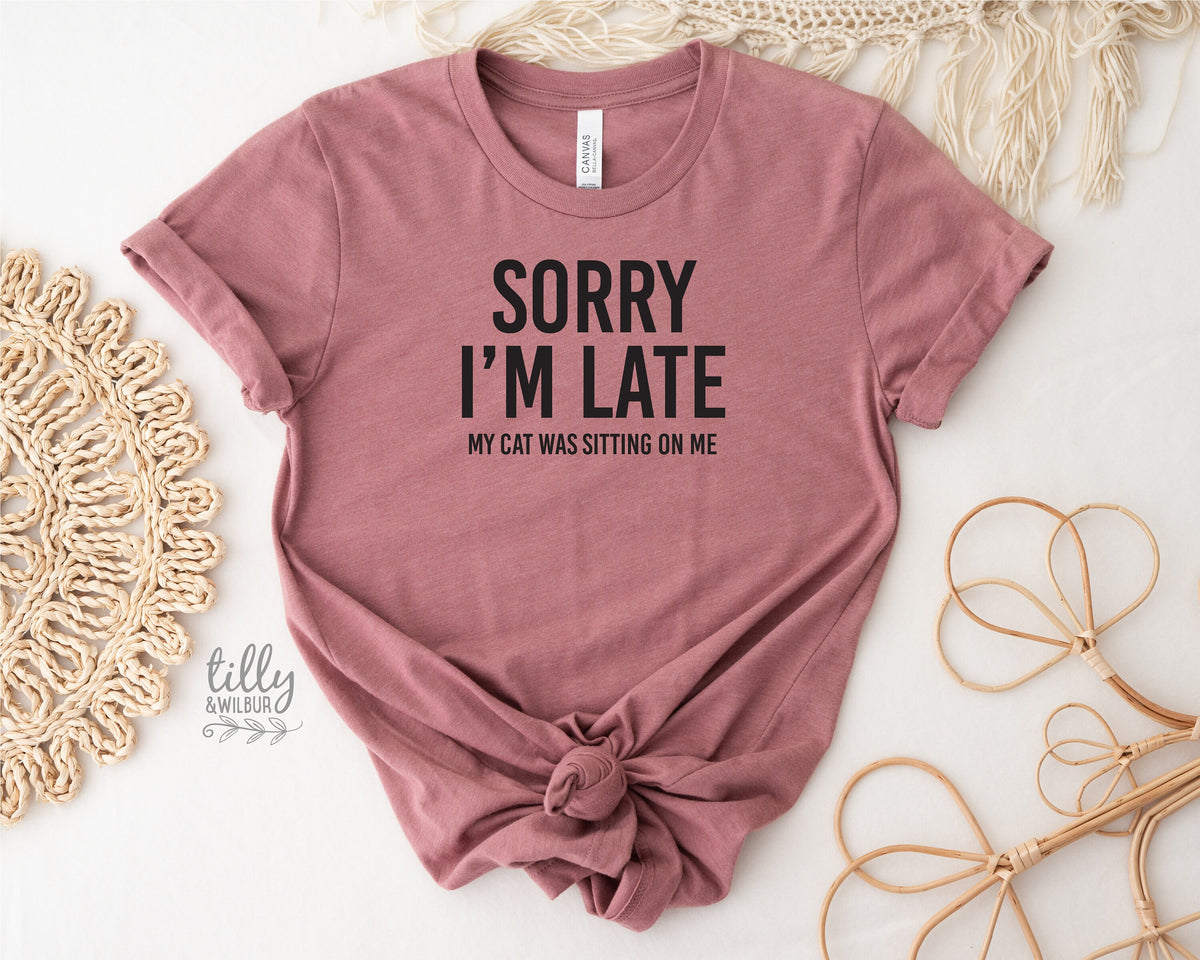 Cat T-Shirt, Sorry I'm Late The Cat Was Sitting On Me T-Shirt, Funny Cat T-Shirt, Kitty Tee, Kitten T-Shirt, I Love Cats T-Shirt, Cat Lover