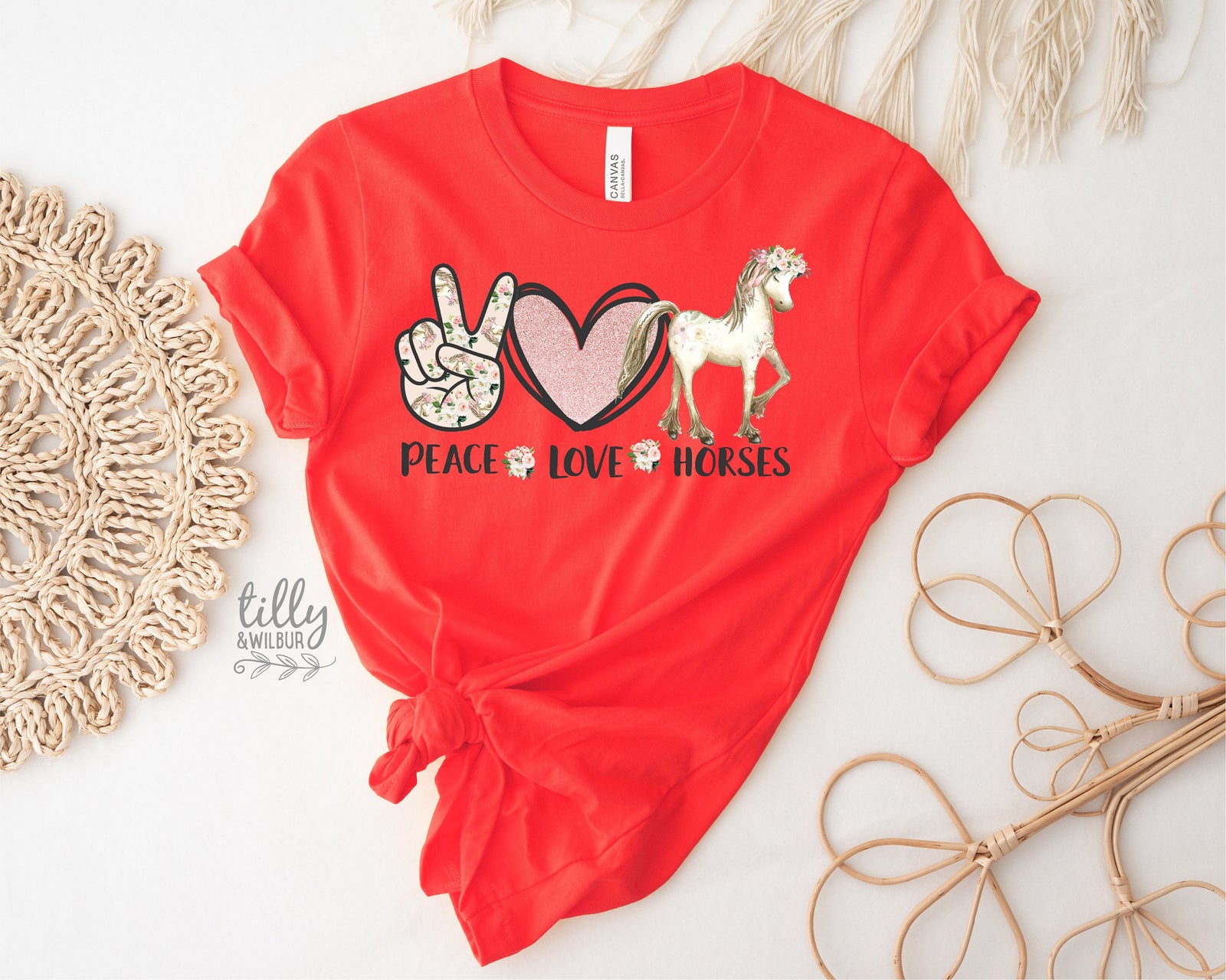 Horse T-Shirt, Peace Love And Horses T-Shirt, Women's Horse T-Shirt, Equestrian Gift, Horse Riding T-Shirt, Just A Girl Who Loves Horses