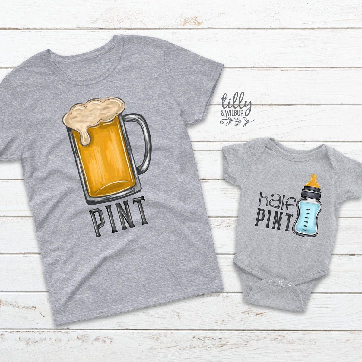 Pint Half Pint Father Son Matching Shirts, Matching Dad And Baby, Matching Daddy Daughter, Father's Day Gift, Newborn New Dad Gift, Drinking