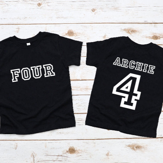 Four Personalised 4th Birthday T-Shirt, 4th Birthday Gift, 4 Birthday Tee, Name And Number 4 On Back Of Shirt, I Am 4, 4 Today, Boys & Girls