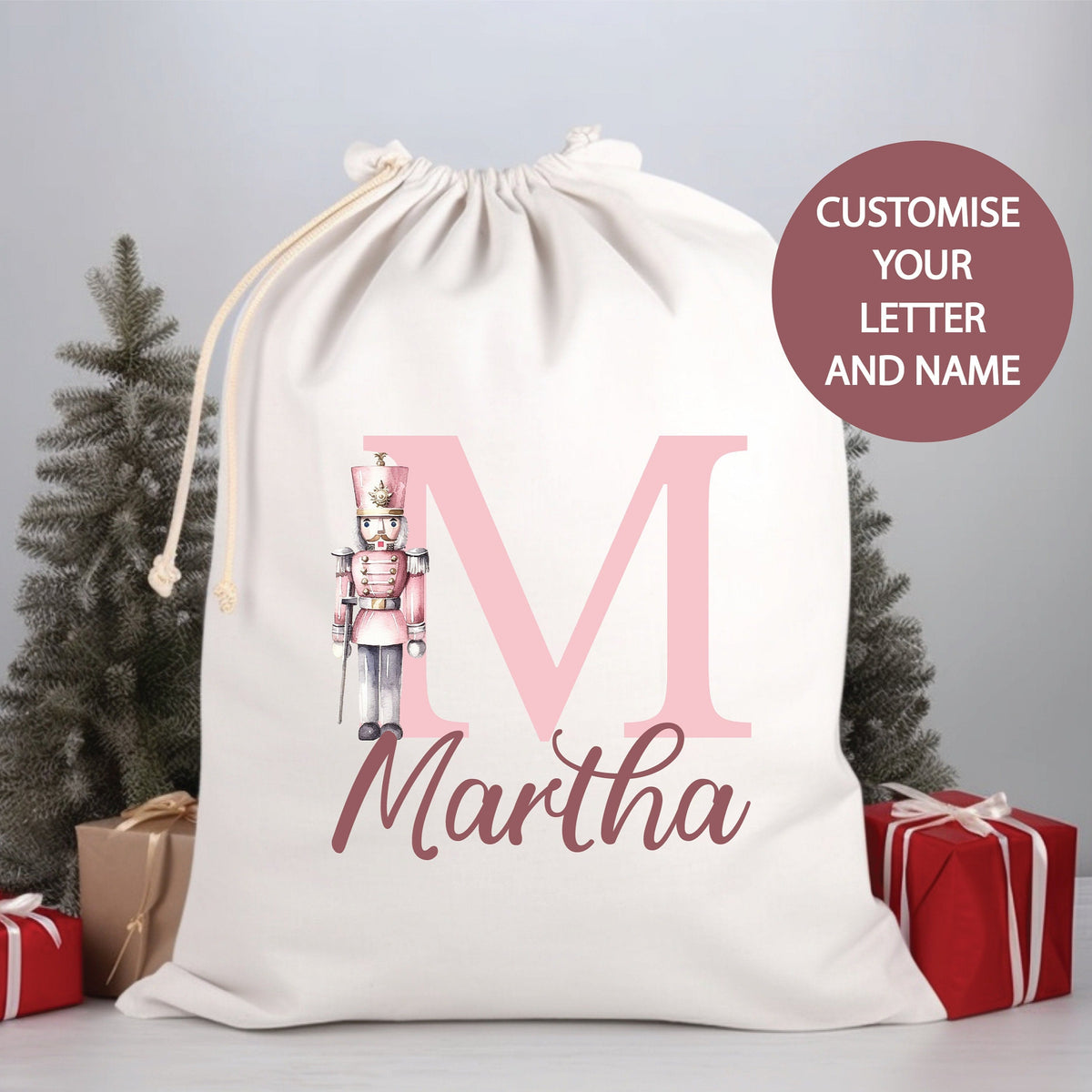 Personalised Santa Sack, Nutcracker Alphabet Santa Sack, 50x70cm, High Quality Cotton Linen, Christmas Gift Bag, Christmas Keepsake, Ballet