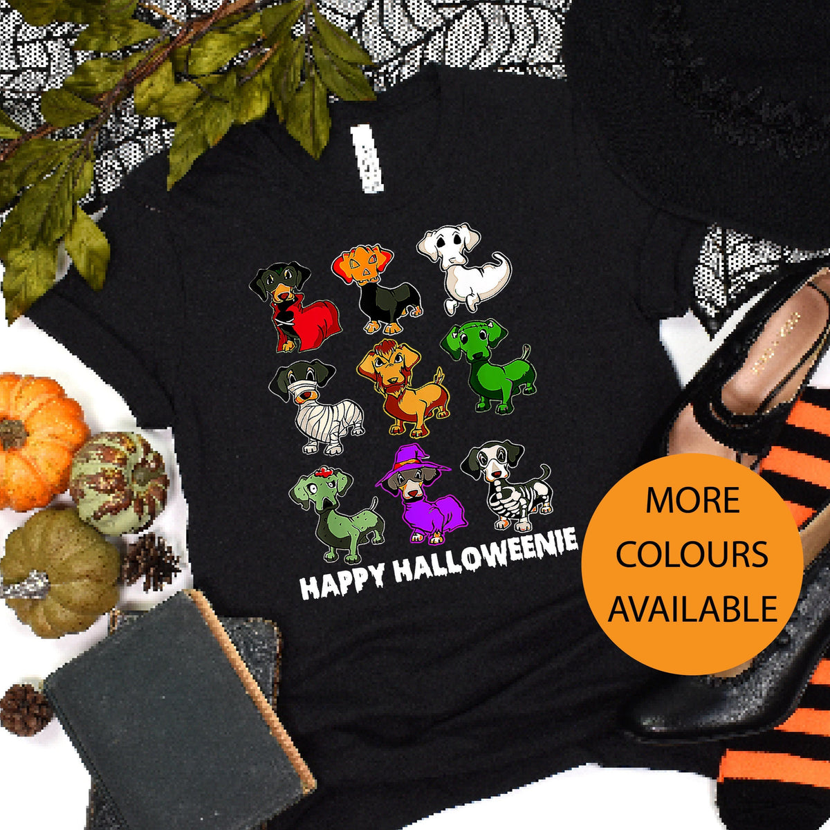 Happy Halloweenie T-Shirt, Halloween T-Shirt, Halloween T-Shirt With Sausage Dog, Women's Fancy Dress Shirt, Halloween Outfit, Dachshund Tee