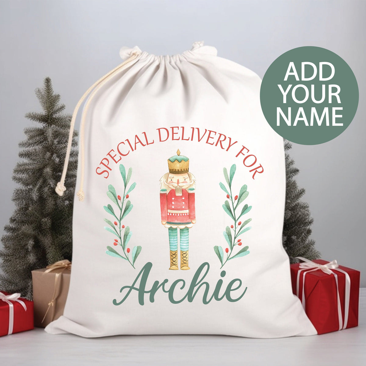 Personalised Santa Sack, Custom Nutcracker Santa Sack, 50x70cm, High Quality Cotton Linen, Christmas Gift Bag, Christmas Keepsake, Ballet