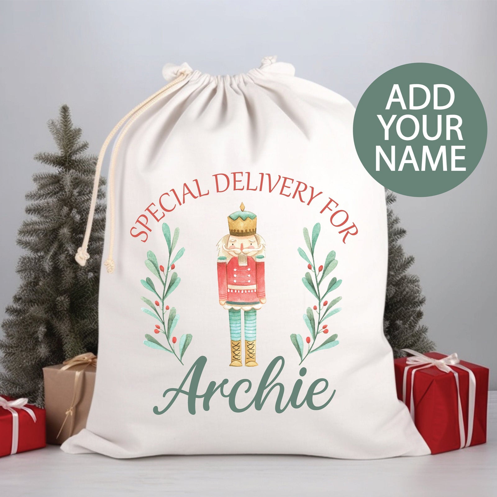 Personalised Santa Sack, Custom Nutcracker Santa Sack, 50x70cm, High Quality Cotton Linen, Christmas Gift Bag, Christmas Keepsake, Ballet