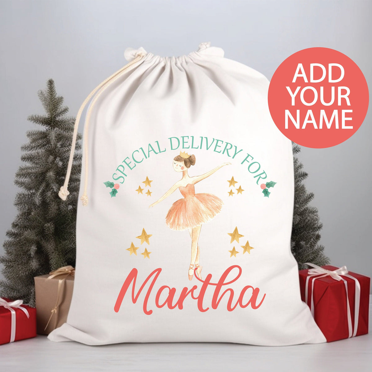Personalised Santa Sack, Custom Nutcracker Santa Sack, 50x70cm, High Quality Cotton Linen, Christmas Gift Bag, Christmas Keepsake, Ballet