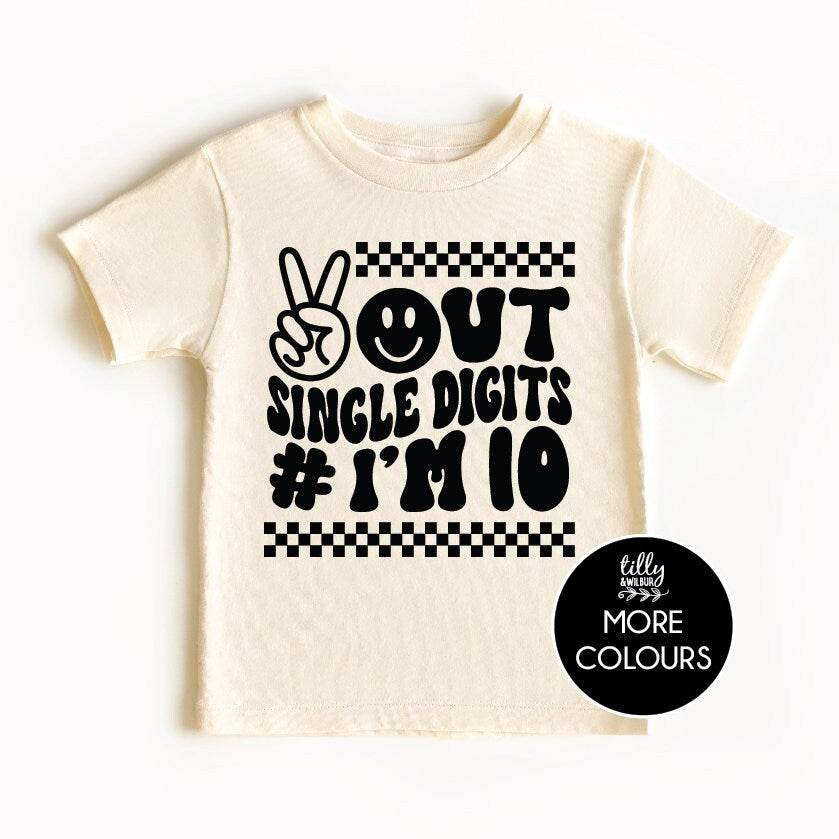 Peace Out Single Digits I'm 10 T-Shirt, Tenth Birthday T-Shirt, 10th Birthday Party Kids T-Shirt, Birthday Gift, Retro Birthday T-Shirt