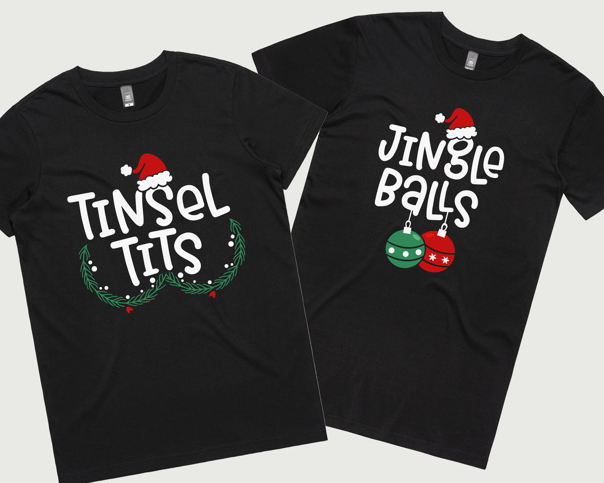 *MORE COLOURS AVAILABLE* Tinsel Tits &amp; Jingle Balls Matching Christmas T-Shirt