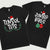Two black t-shirts, one with the text 'TINSEL TITS' and Christmas-themed decorations, and the other with 'JINGLE BALLS' and a Christmas tree graphic. Both shirts have a festive, Christmas-themed design.