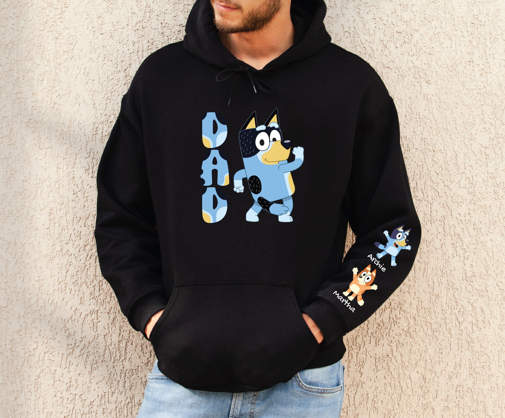 Bandit Hoodie (Bluey's Dad) Personalised With Kids Names